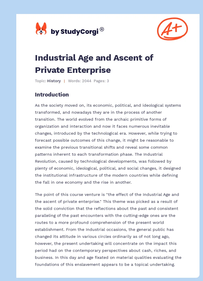 Industrial Age and Ascent of Private Enterprise. Page 1