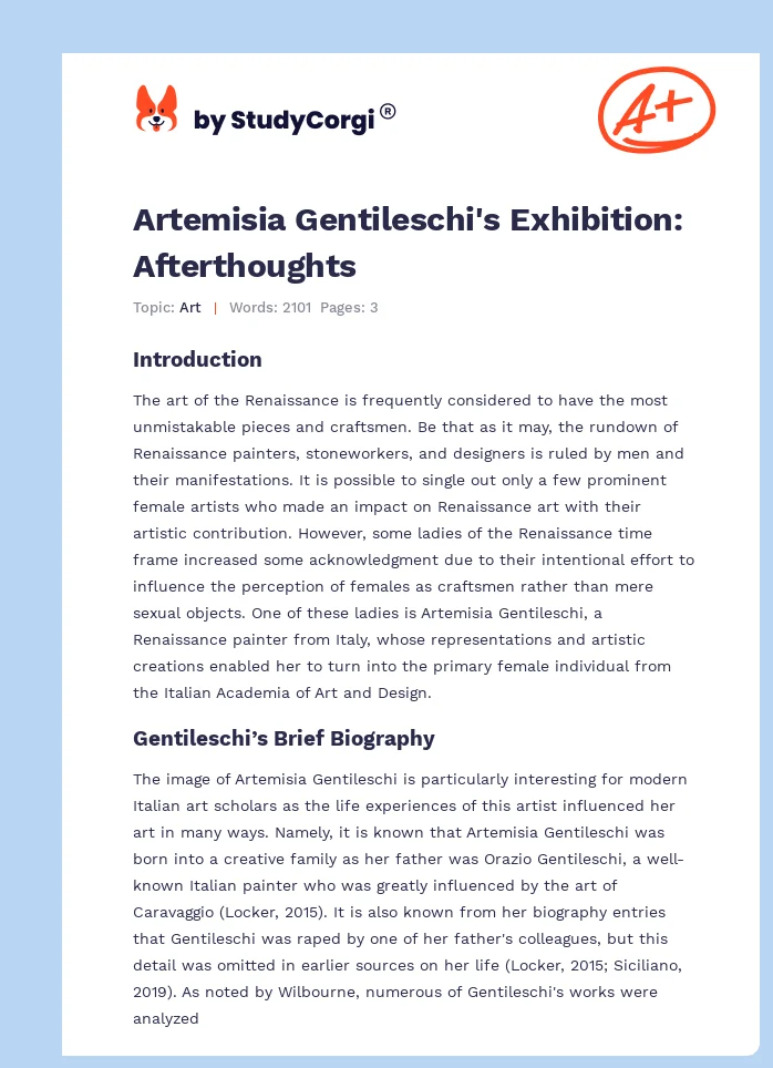 Artemisia Gentileschi's Exhibition: Afterthoughts. Page 1
