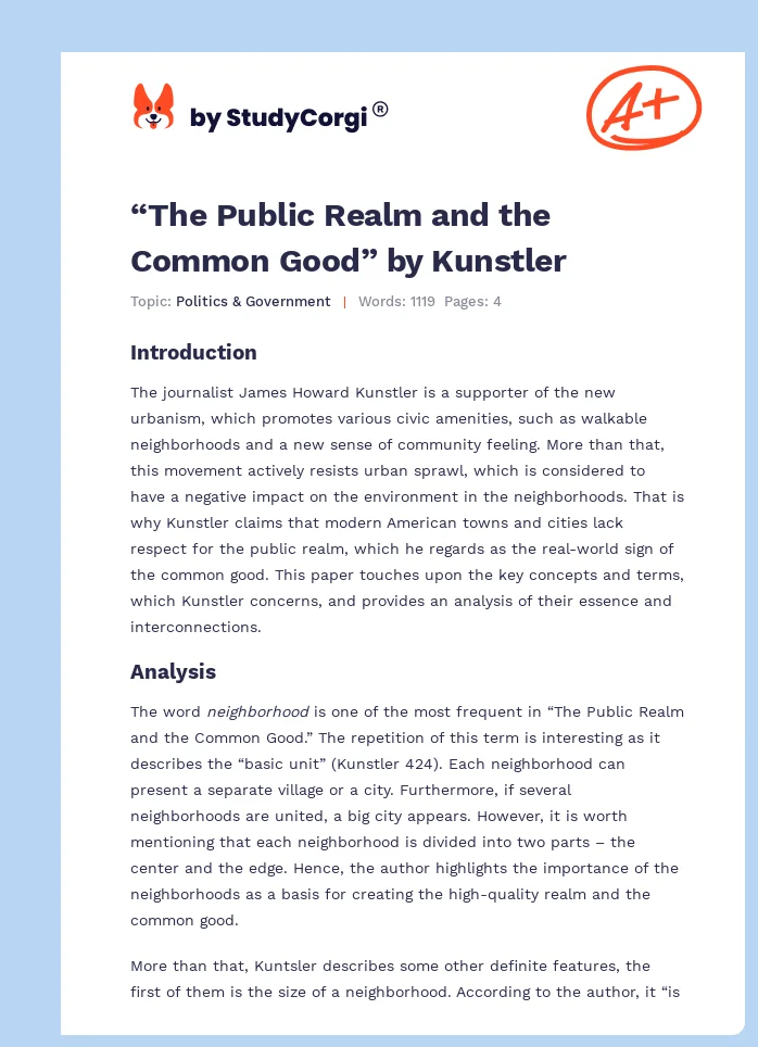 “The Public Realm and the Common Good” by Kunstler. Page 1
