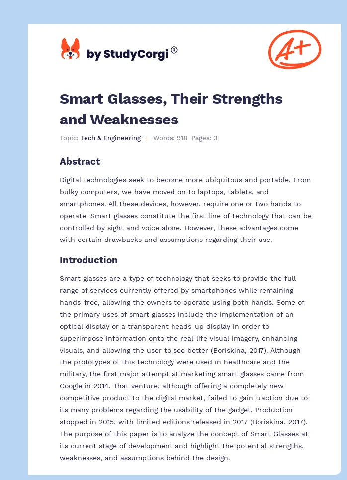Smart Glasses, Their Strengths and Weaknesses. Page 1