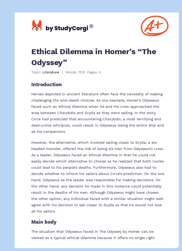 Ethical Dilemma in Homer’s “The Odyssey”. Page 1