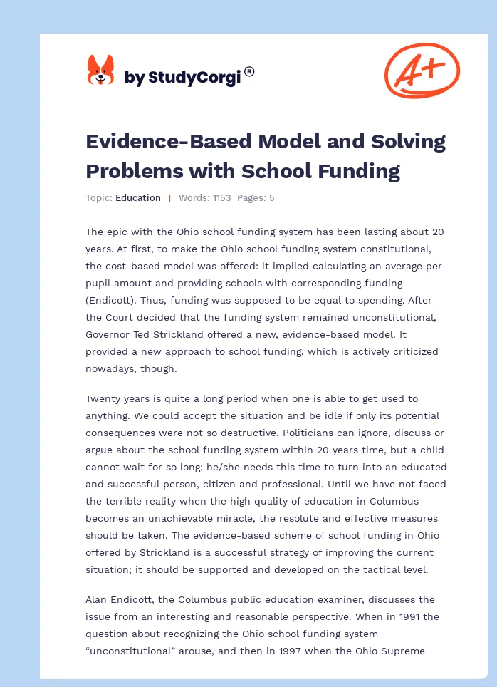 Evidence-Based Model and Solving Problems with School Funding. Page 1