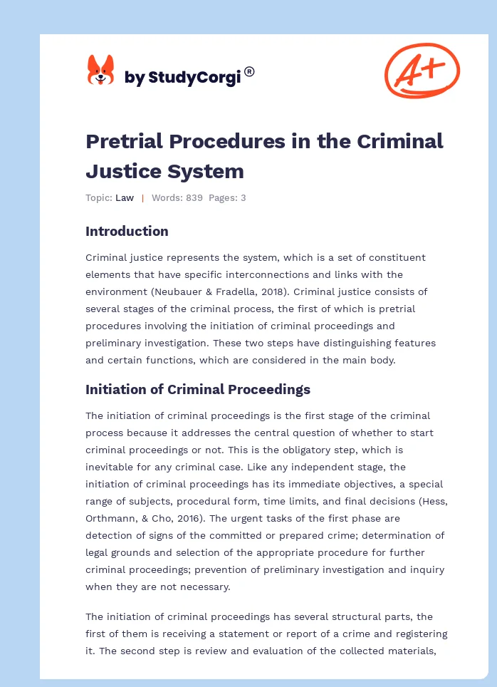 Pretrial Procedures in the Criminal Justice System. Page 1