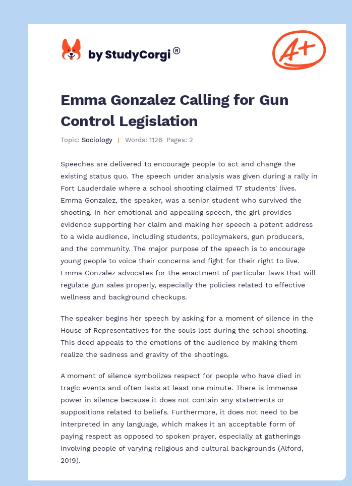 Emma Gonzalez Calling for Gun Control Legislation. Page 1