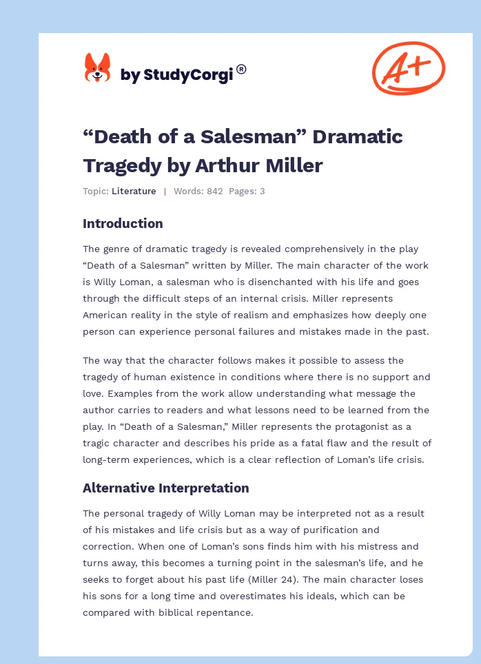 “Death of a Salesman” Dramatic Tragedy by Arthur Miller. Page 1