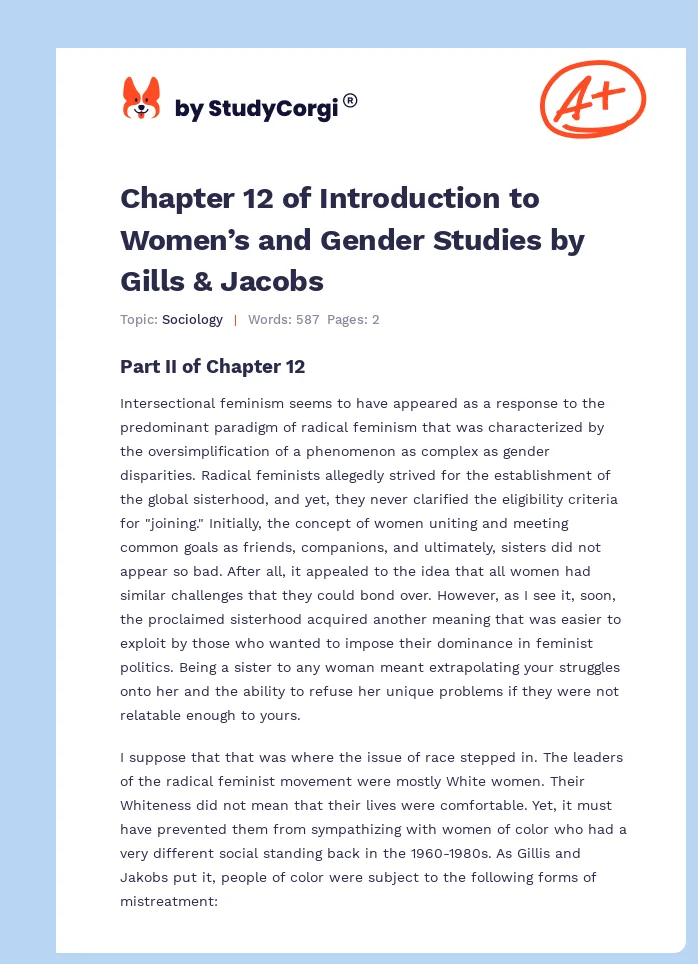 Chapter 12 of Introduction to Women’s and Gender Studies by Gills & Jacobs. Page 1