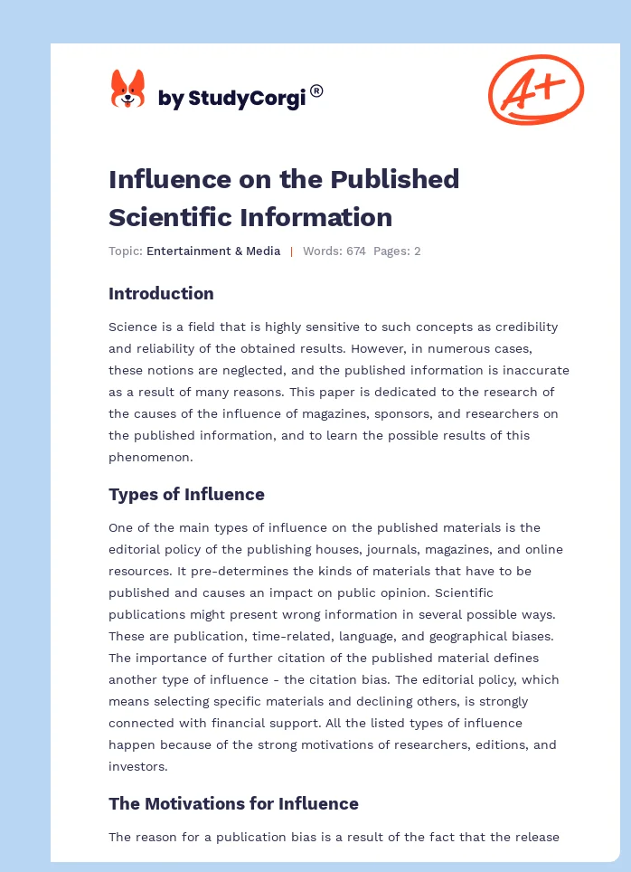 Influence on the Published Scientific Information. Page 1