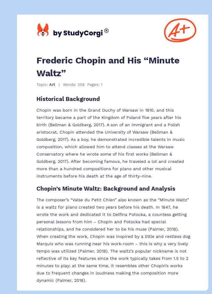 Frederic Chopin and His “Minute Waltz”. Page 1