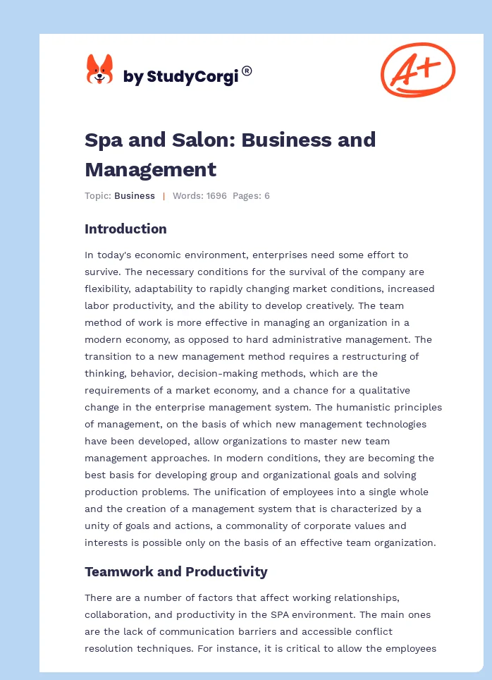 Spa and Salon: Business and Management. Page 1