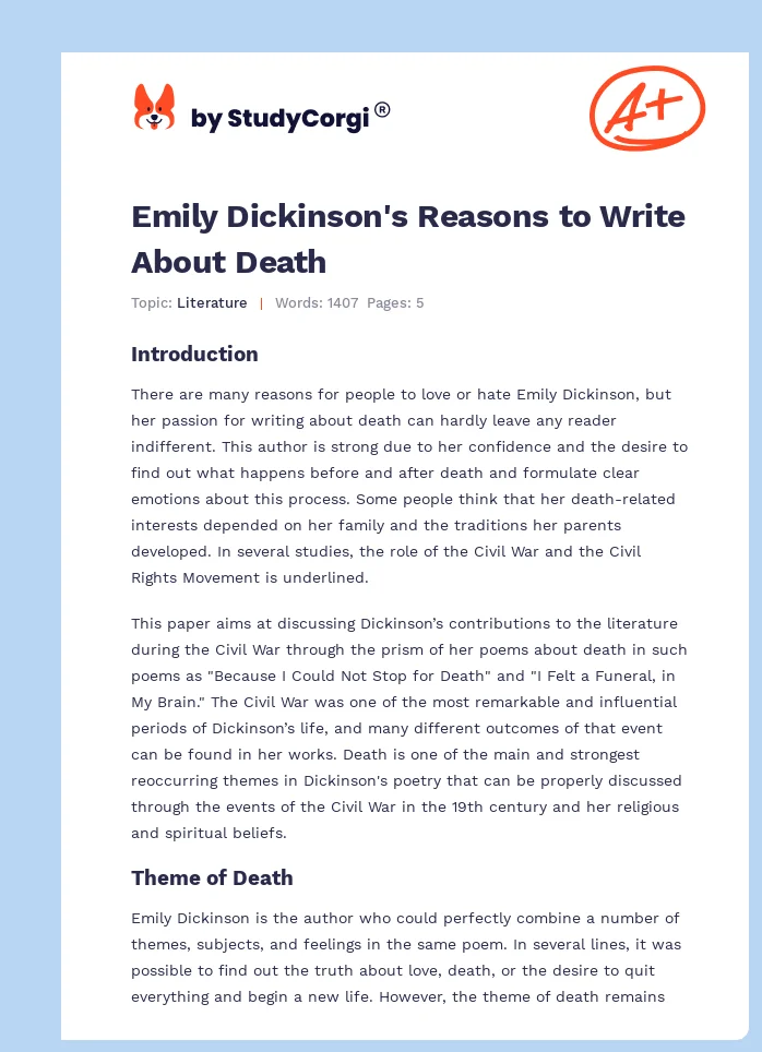 Emily Dickinson's Reasons to Write About Death. Page 1