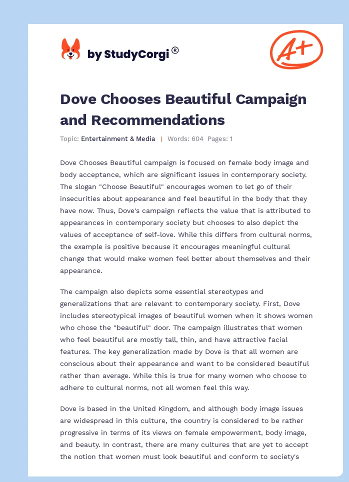 Dove Chooses Beautiful Campaign and Recommendations. Page 1
