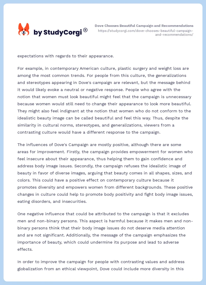 Dove Chooses Beautiful Campaign and Recommendations. Page 2