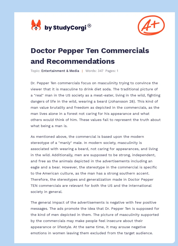 Doctor Pepper Ten Commercials and Recommendations. Page 1