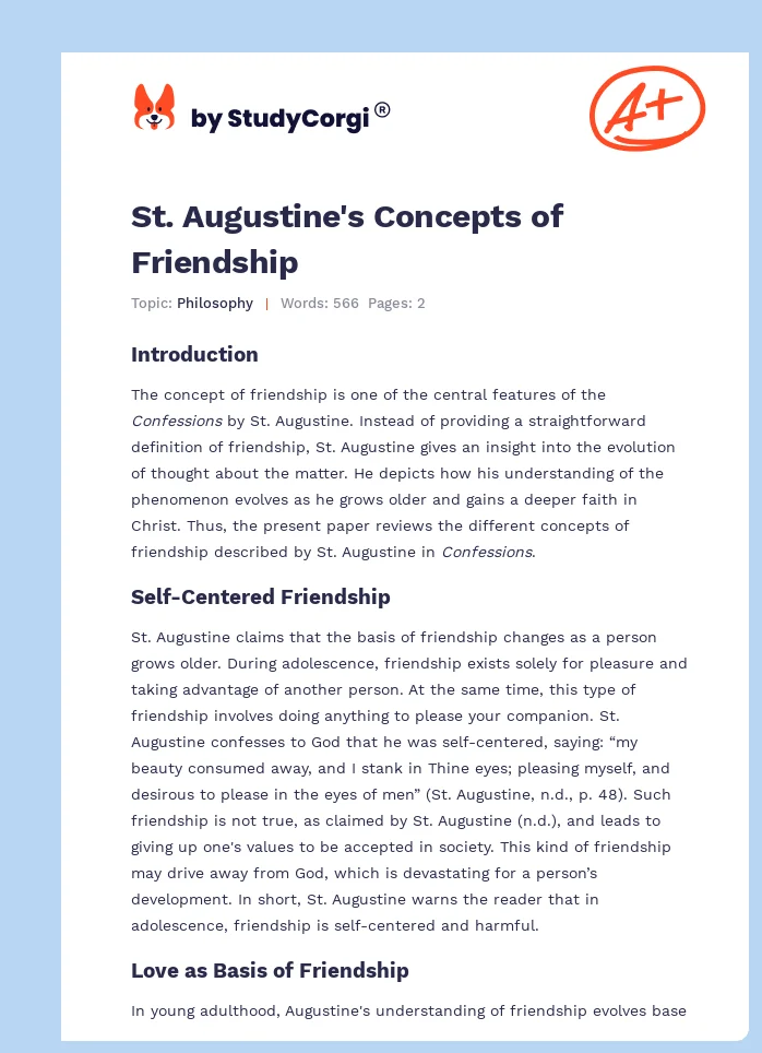St. Augustine's Concepts of Friendship. Page 1