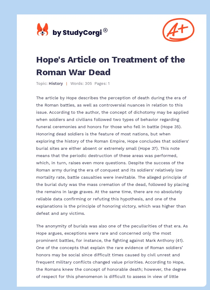 Hope's Article on Treatment of the Roman War Dead. Page 1