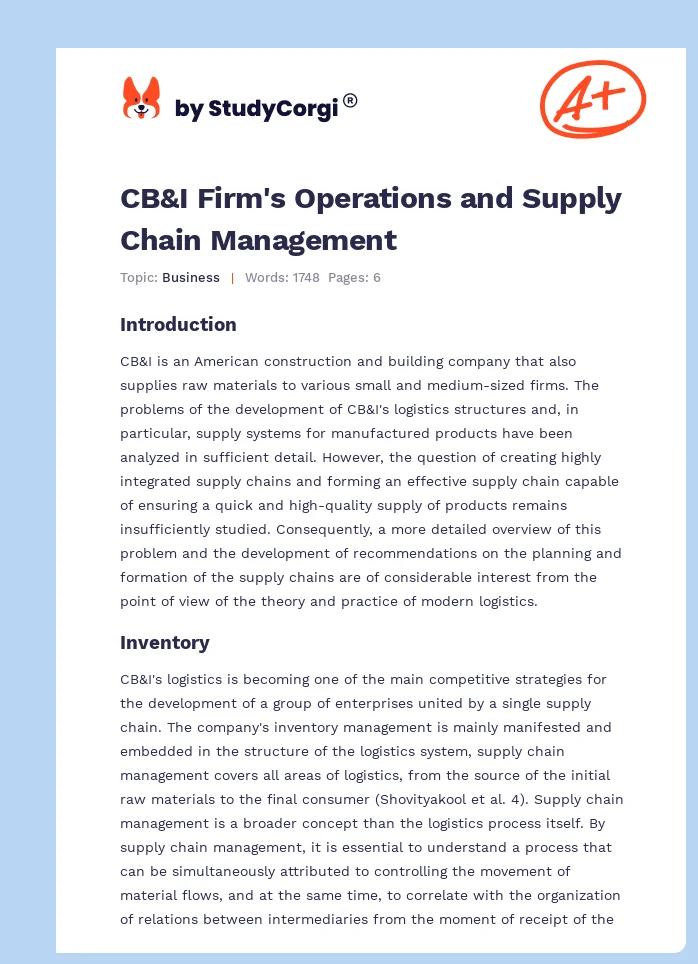 CB&I Firm's Operations and Supply Chain Management. Page 1