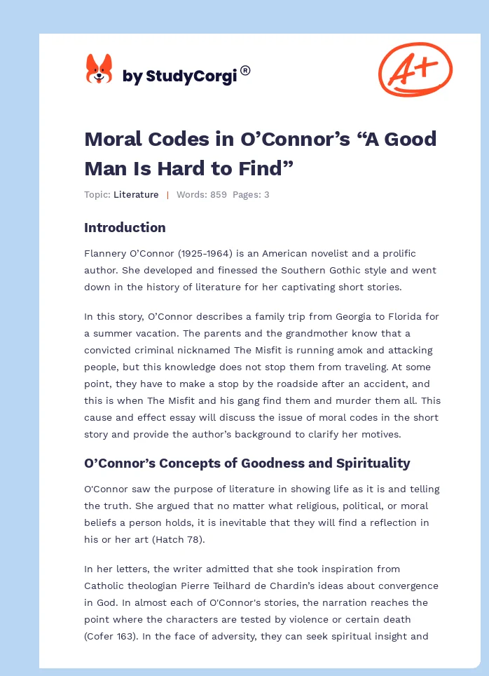 Moral Codes in O’Connor’s “A Good Man Is Hard to Find”. Page 1
