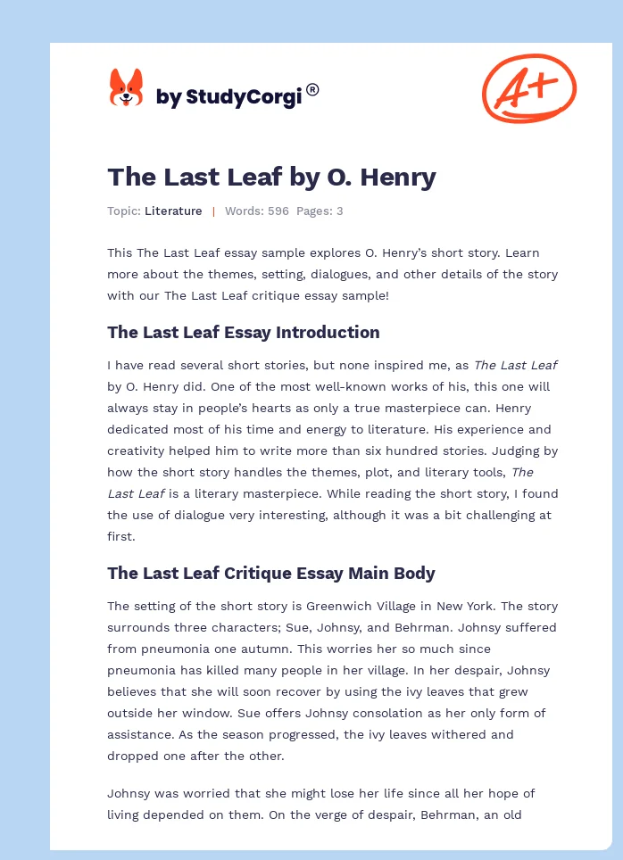 the last leaf summary essay