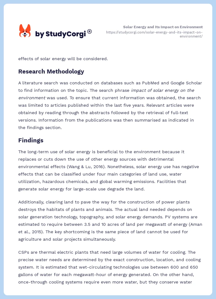 Solar Energy and Its Impact on Environment. Page 2