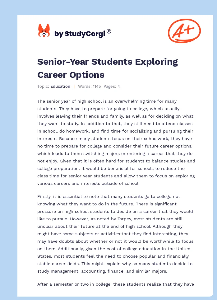 Senior-Year Students Exploring Career Options. Page 1