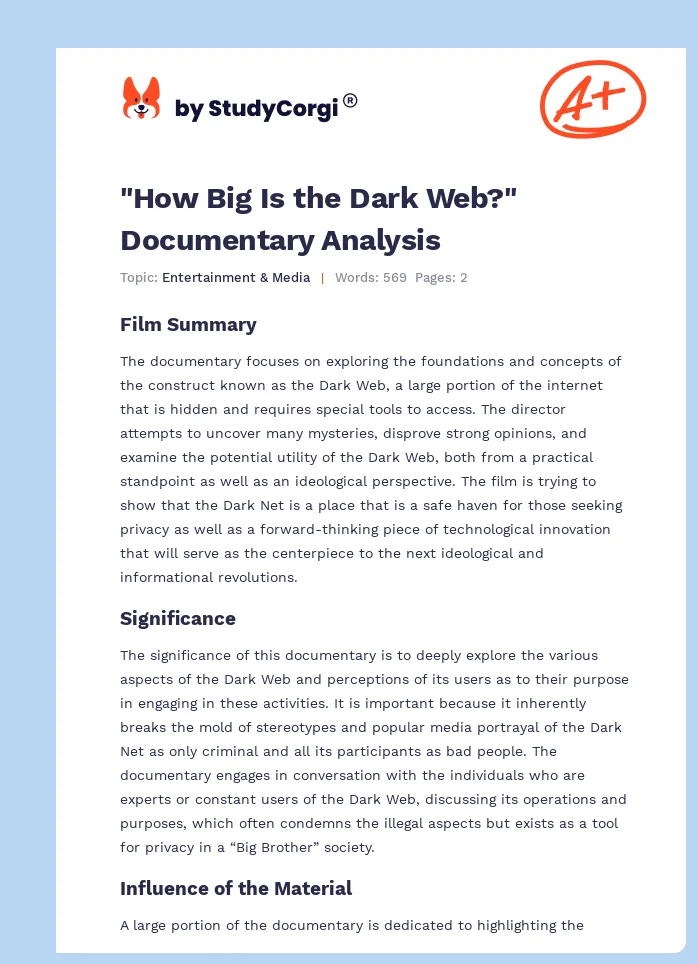 "How Big Is the Dark Web?" Documentary Analysis. Page 1