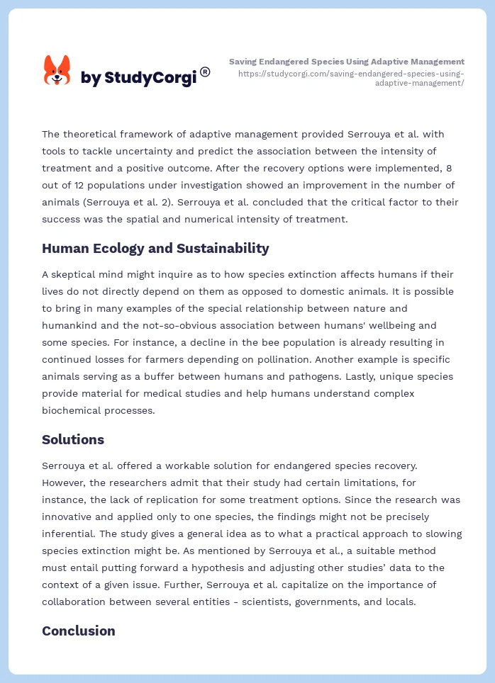Saving Endangered Species Using Adaptive Management. Page 2