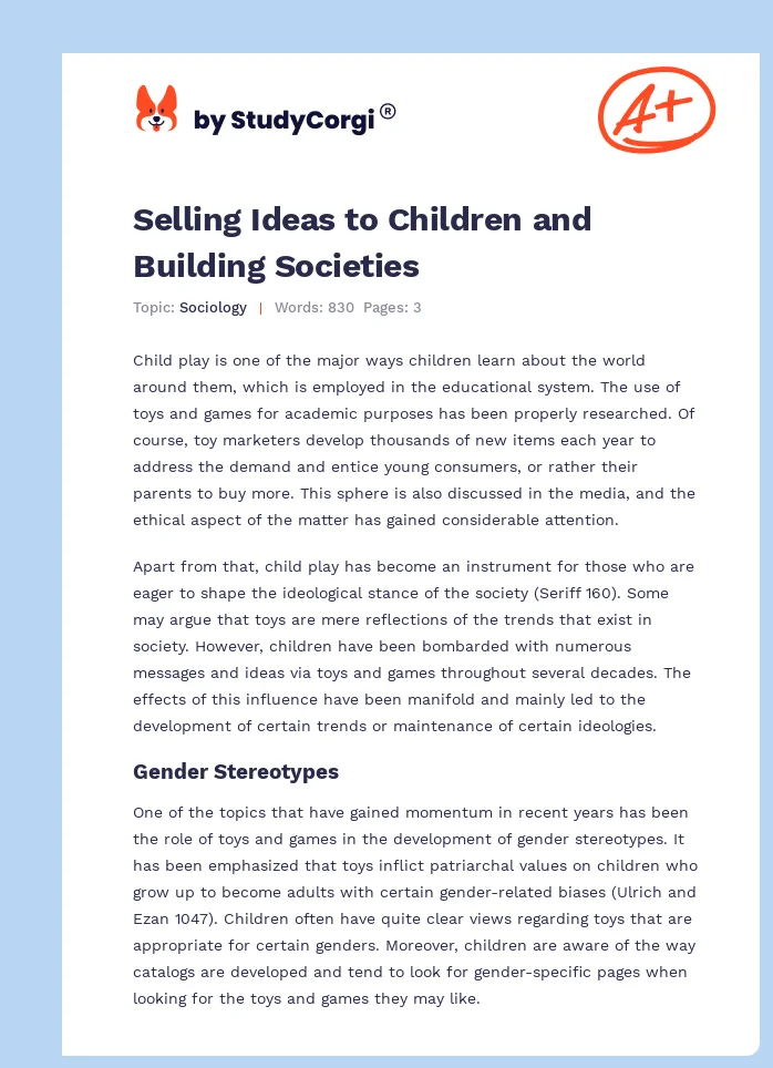 Selling Ideas to Children and Building Societies. Page 1
