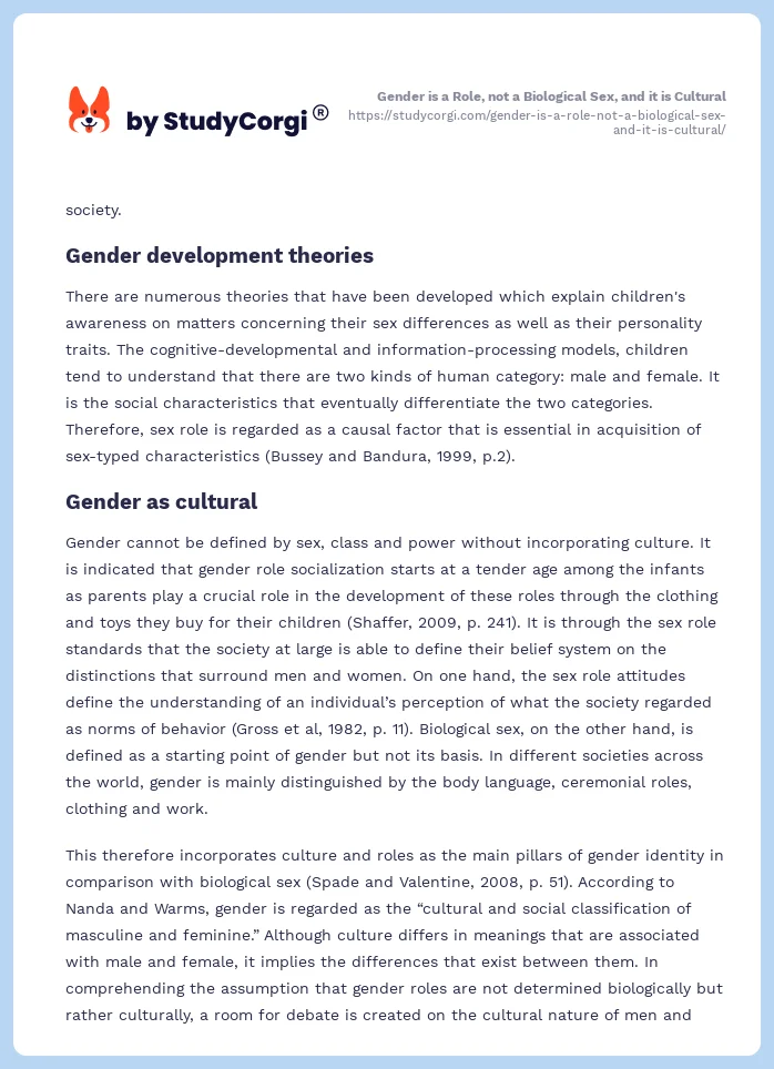 Gender is a Role, not a Biological Sex, and it is Cultural. Page 2