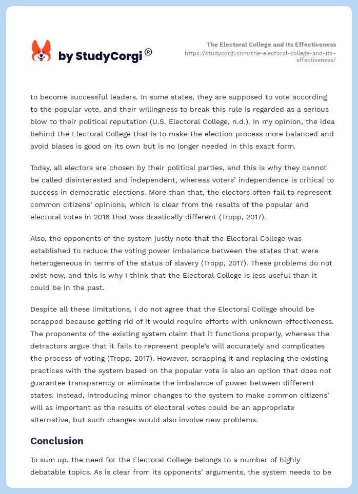 The Electoral College and Its Effectiveness. Page 2