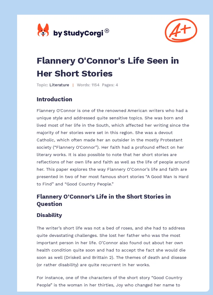 Flannery O'Connor's Life Seen in Her Short Stories. Page 1