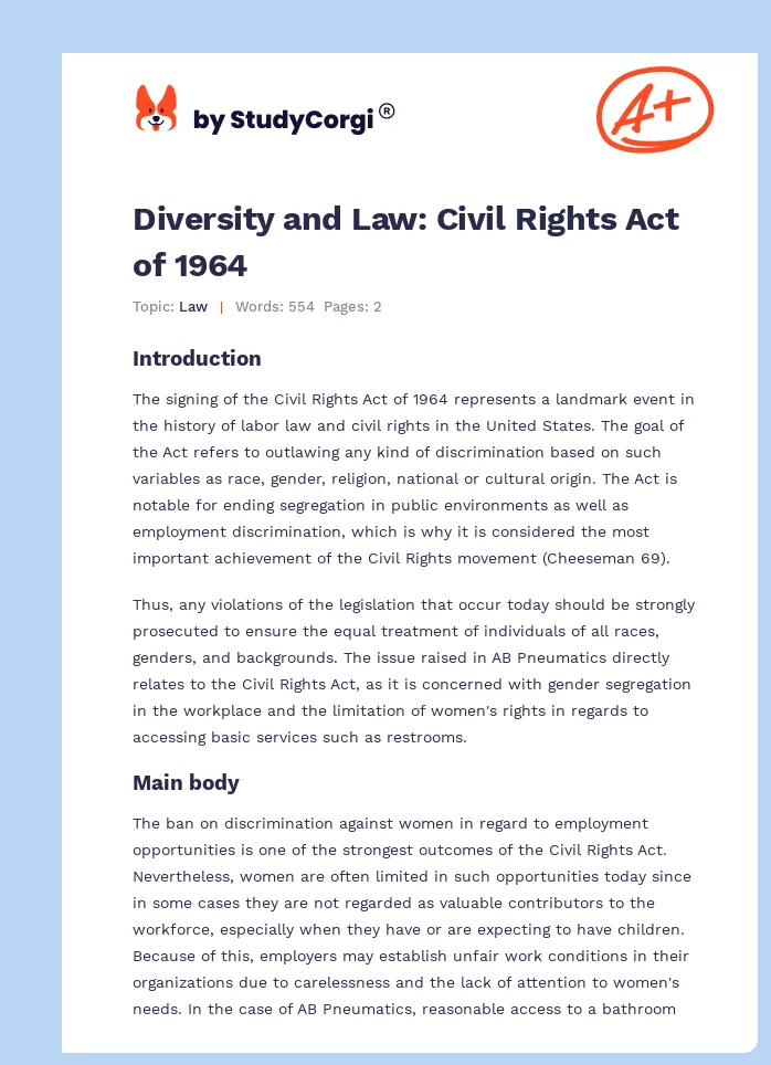 Diversity and Law: Civil Rights Act of 1964. Page 1