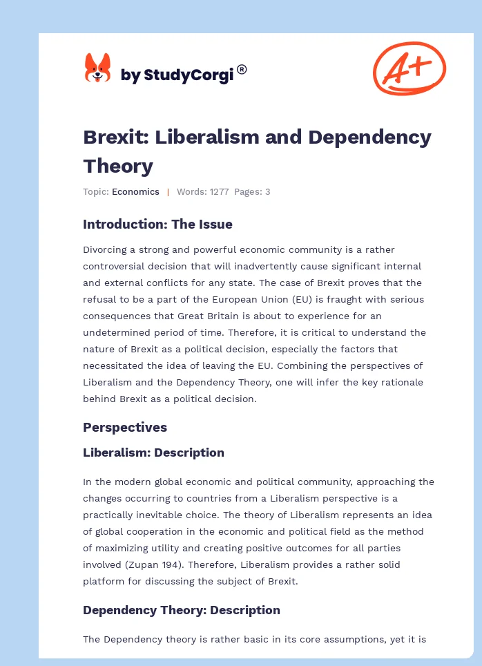 Brexit: Liberalism and Dependency Theory. Page 1