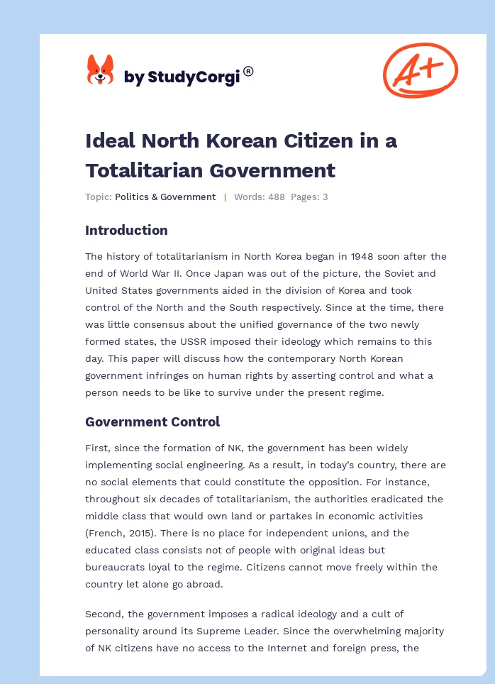 Ideal North Korean Citizen in a Totalitarian Government. Page 1