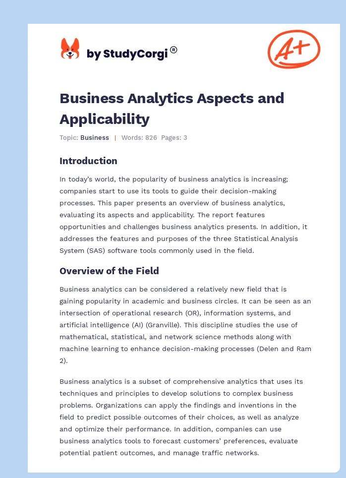 Business Analytics Aspects and Applicability. Page 1