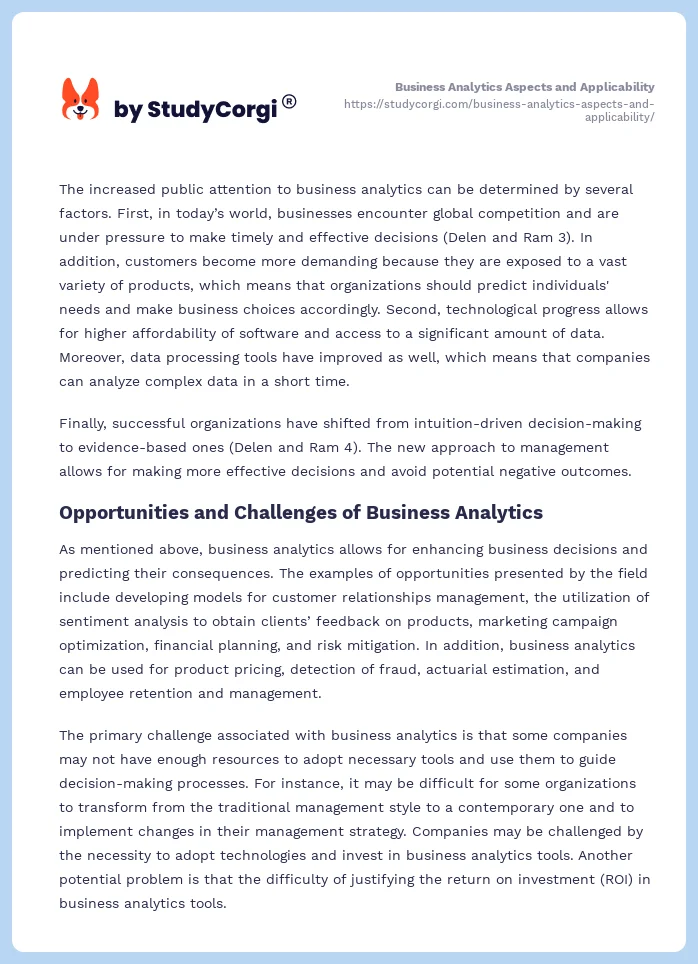 Business Analytics Aspects and Applicability. Page 2