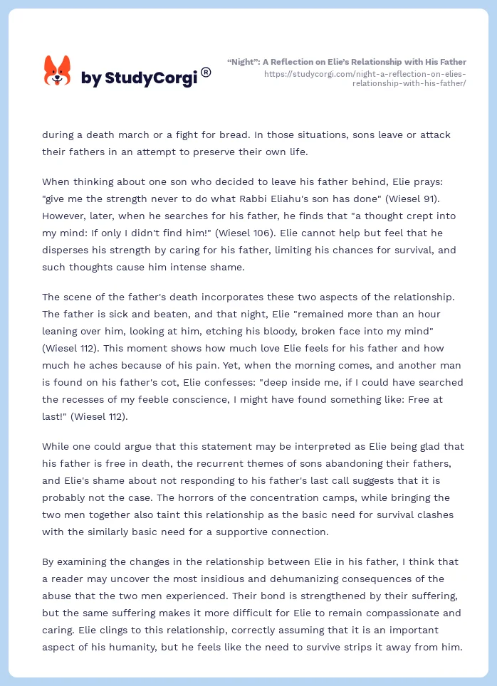 “Night”: A Reflection on Elie’s Relationship with His Father. Page 2