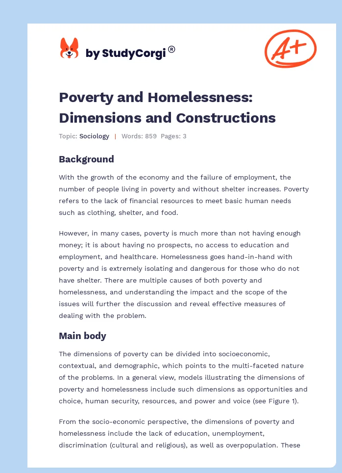 Poverty and Homelessness: Dimensions and Constructions. Page 1