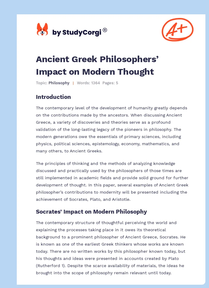 Ancient Greek Philosophers’ Impact on Modern Thought. Page 1
