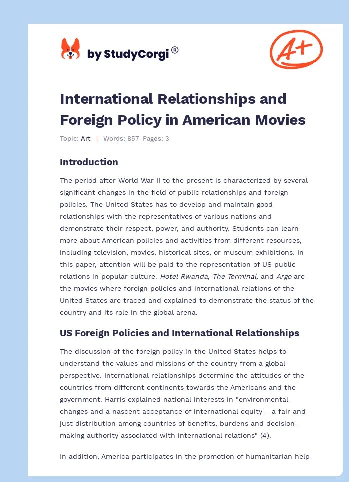 International Relationships and Foreign Policy in American Movies. Page 1