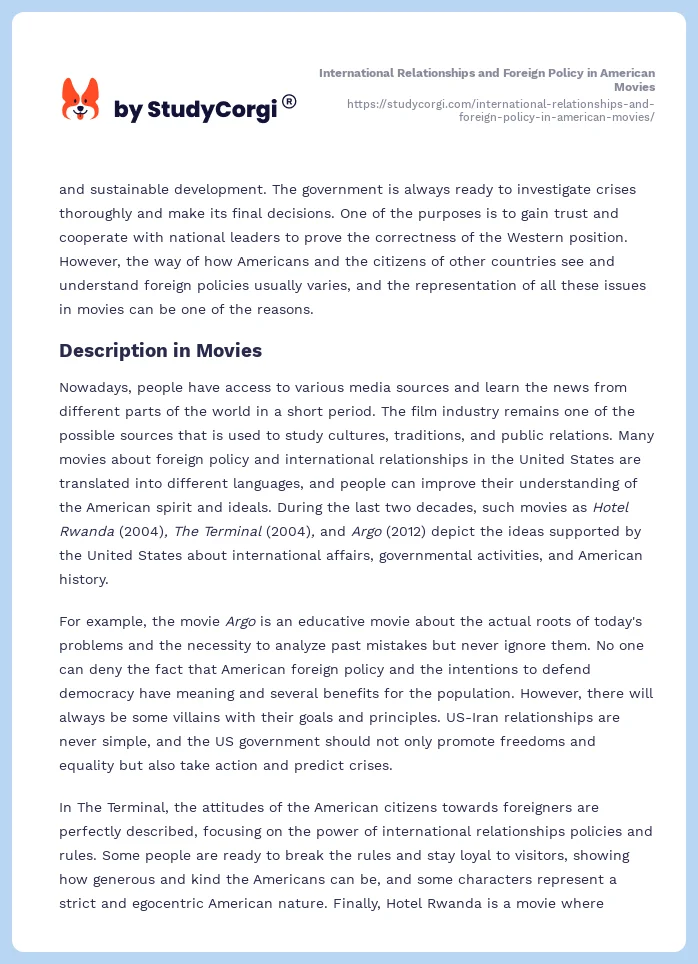 International Relationships and Foreign Policy in American Movies. Page 2