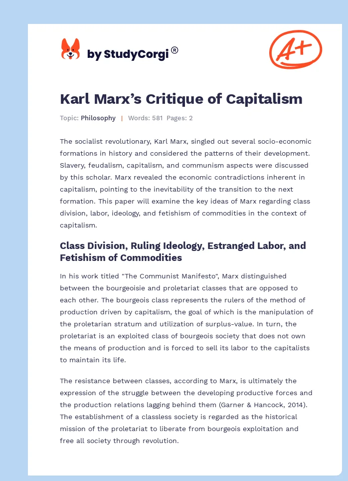 Karl Marx’s Critique of Capitalism. Page 1