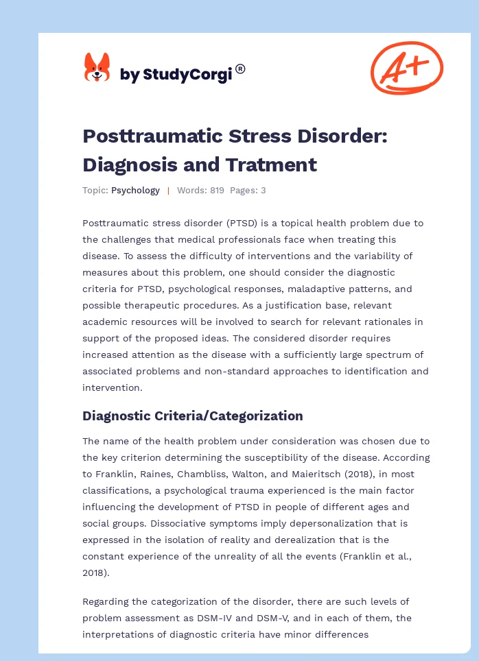 Posttraumatic Stress Disorder: Diagnosis and Tratment. Page 1