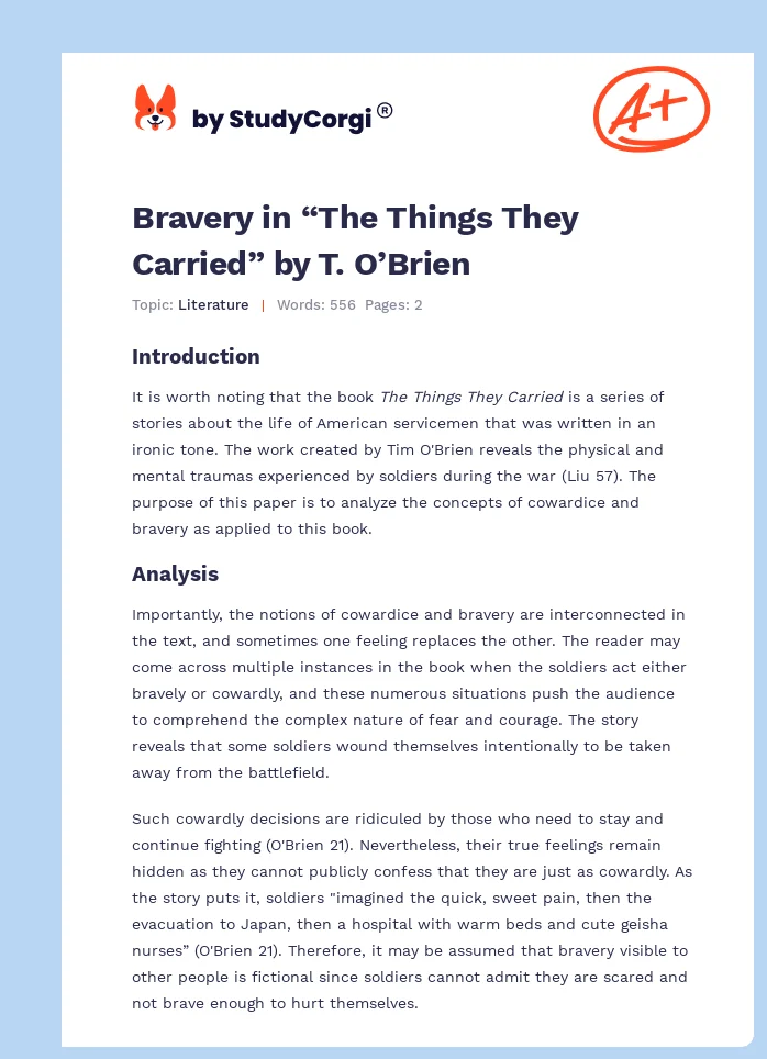 Bravery in “The Things They Carried” by T. O’Brien. Page 1
