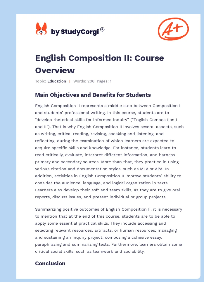 English Composition II: Course Overview. Page 1