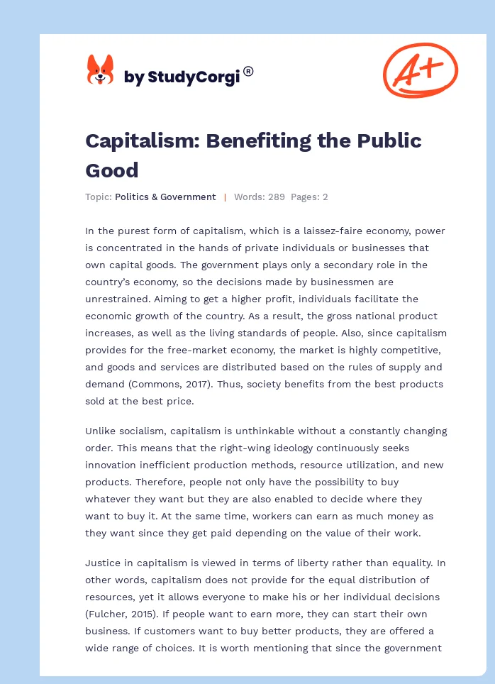 Capitalism: Benefiting the Public Good. Page 1