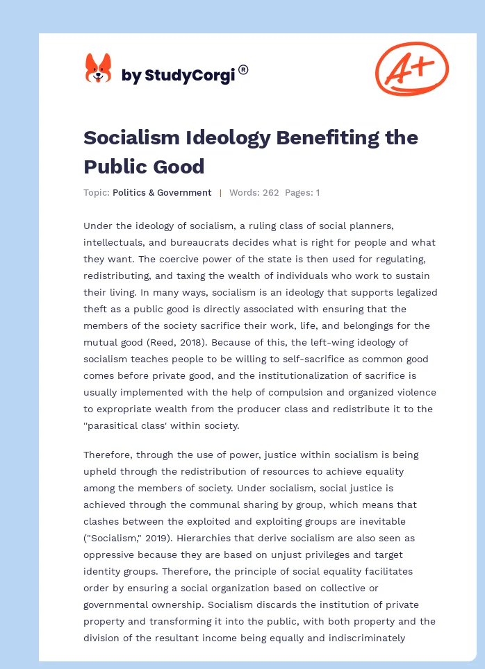 Socialism Ideology Benefiting the Public Good. Page 1