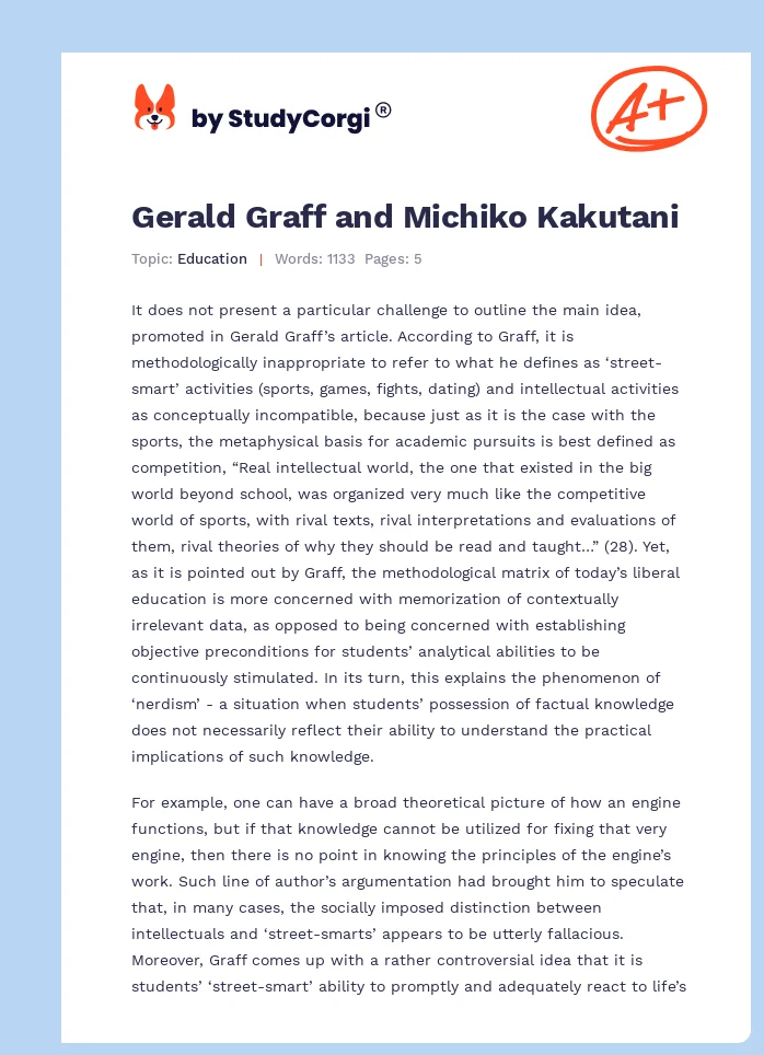 Gerald Graff and Michiko Kakutani. Page 1