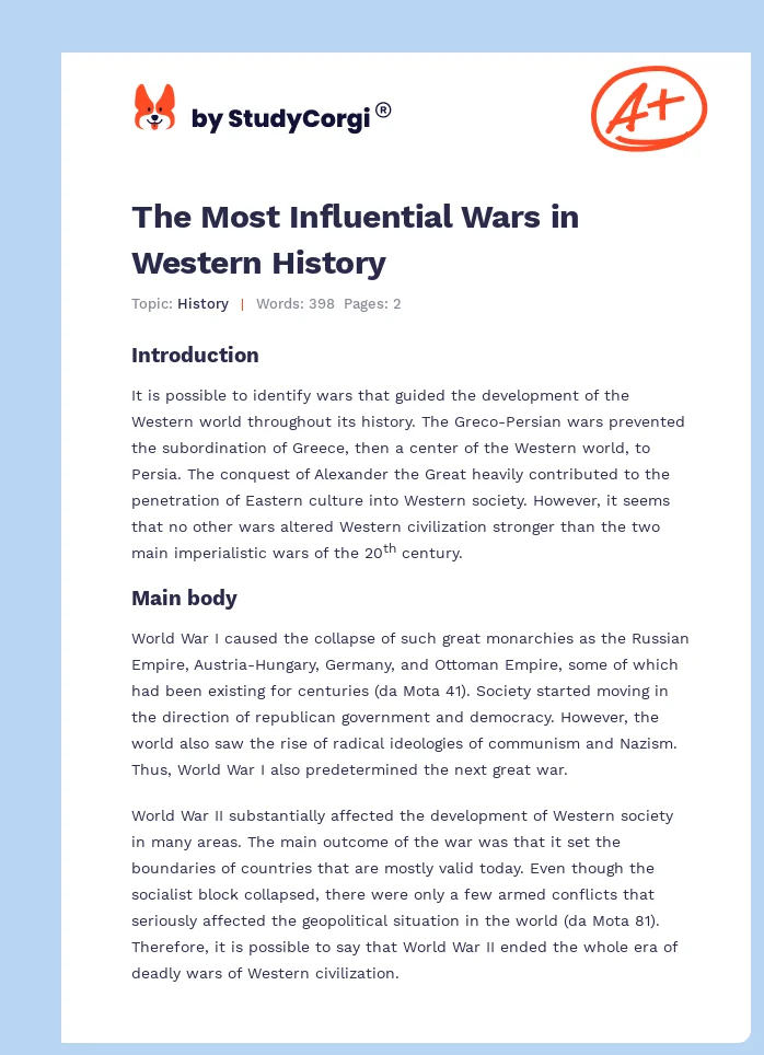 The Most Influential Wars in Western History. Page 1