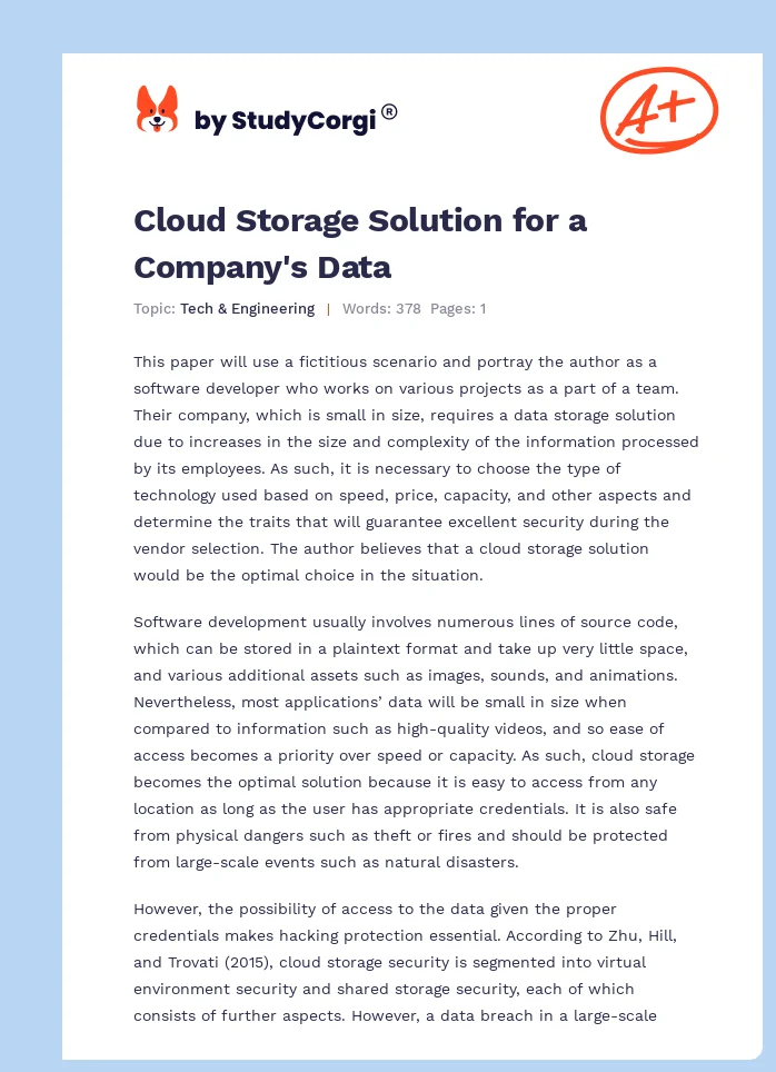 Cloud Storage Solution for a Company's Data. Page 1