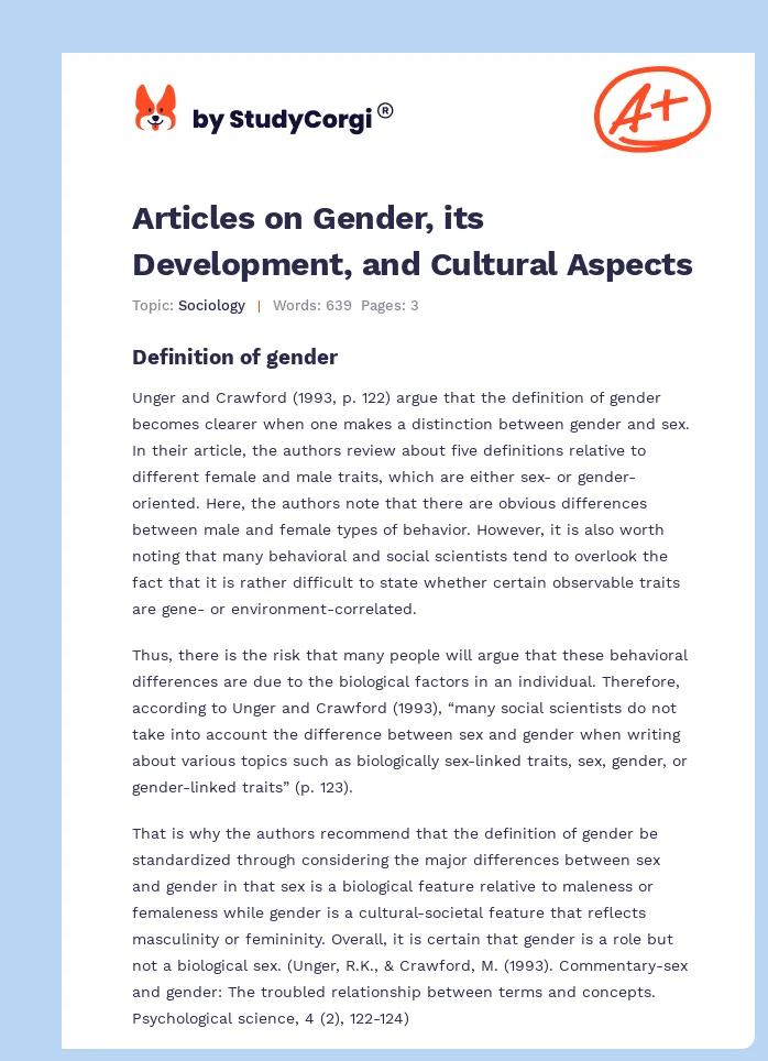 Articles on Gender, its Development, and Cultural Aspects. Page 1